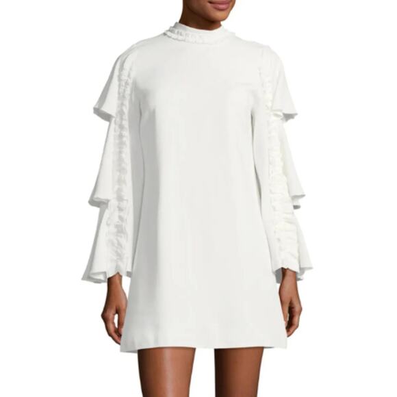 Alexis Tiered flared long sleeves London mini ivory Dress XS - Picture 1 of 11